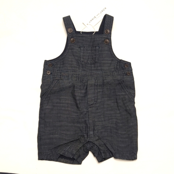 NWT Janie and Jack Dark Denim Baby Boy Overalls - Picture 2 of 4